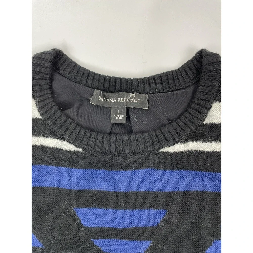 Banana Republic Sweater  Mens Large Black Blue Merino Wool Blend Pullover